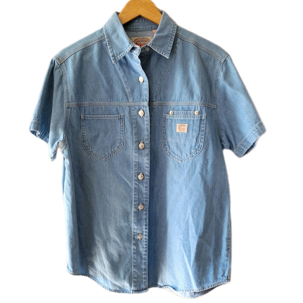 VTG Ki Ko Mo Denim Blue Cotton Button Down Jeans Shirt